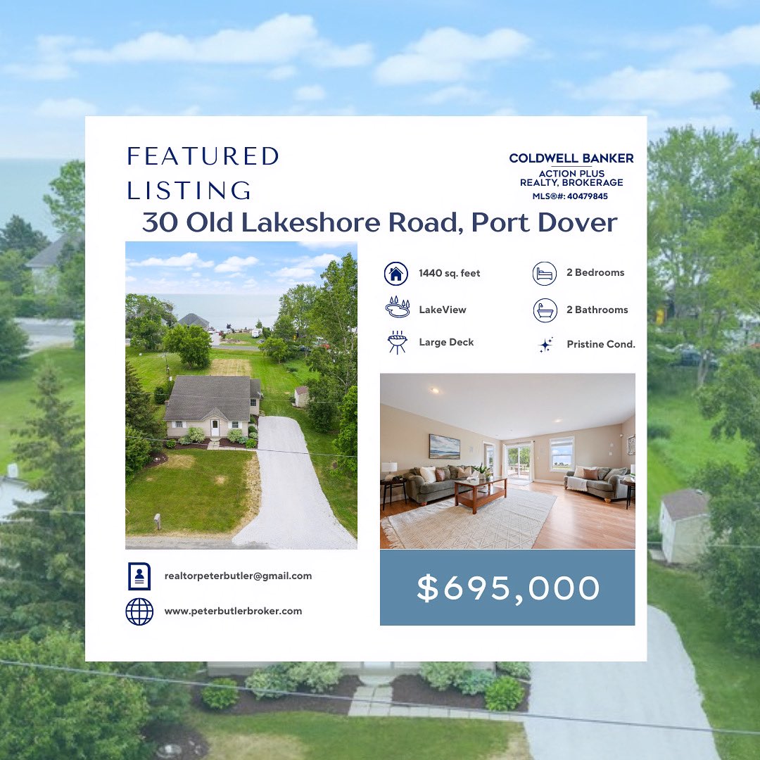 FRIDAY FEATURED
30 Old Lakeshore Road, Port Dover
2BR/2BA • 1440sqft • Lakeview
Peter Butler, Broker
226.567.4545 
#featuredlisting #portdover #realestate #lakeview #forsale #lakesideliving #luxury #cottagelife #norfolkcounty #coldwellbanker @coldwellbankercanadaofficial