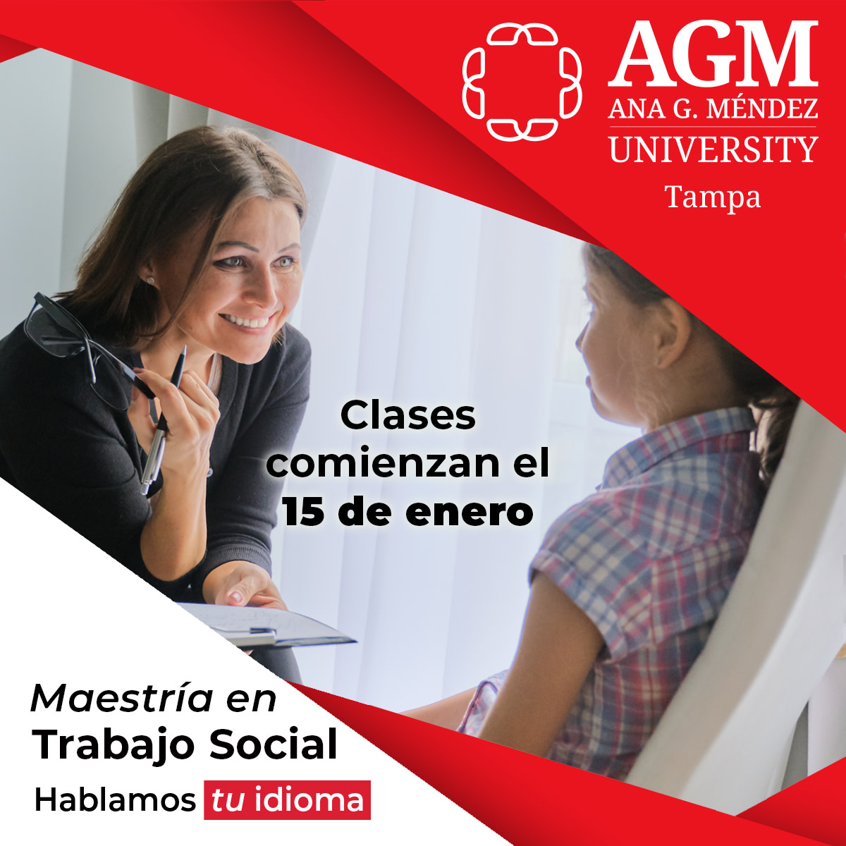 Ana G. Méndez University es una institución acreditada a nivel nacional. Prepárate con profesionales de habla hispana y completa una maestría en Trabajo Social.

¡Las clases comienzan el 15 de enero! #Tampa 
bit.ly/AGMUTampaBayCa…
#AGMUniversity #HablamosTuIdioma