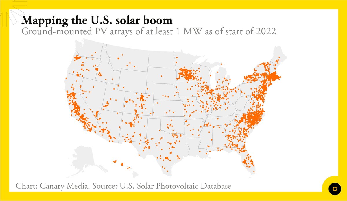 Though a few states are leading the way, big solar installations are spread all around the country — and many more will get built in the years to come. Learn more about the #ChartOfTheWeek: bit.ly/3sQZsEb