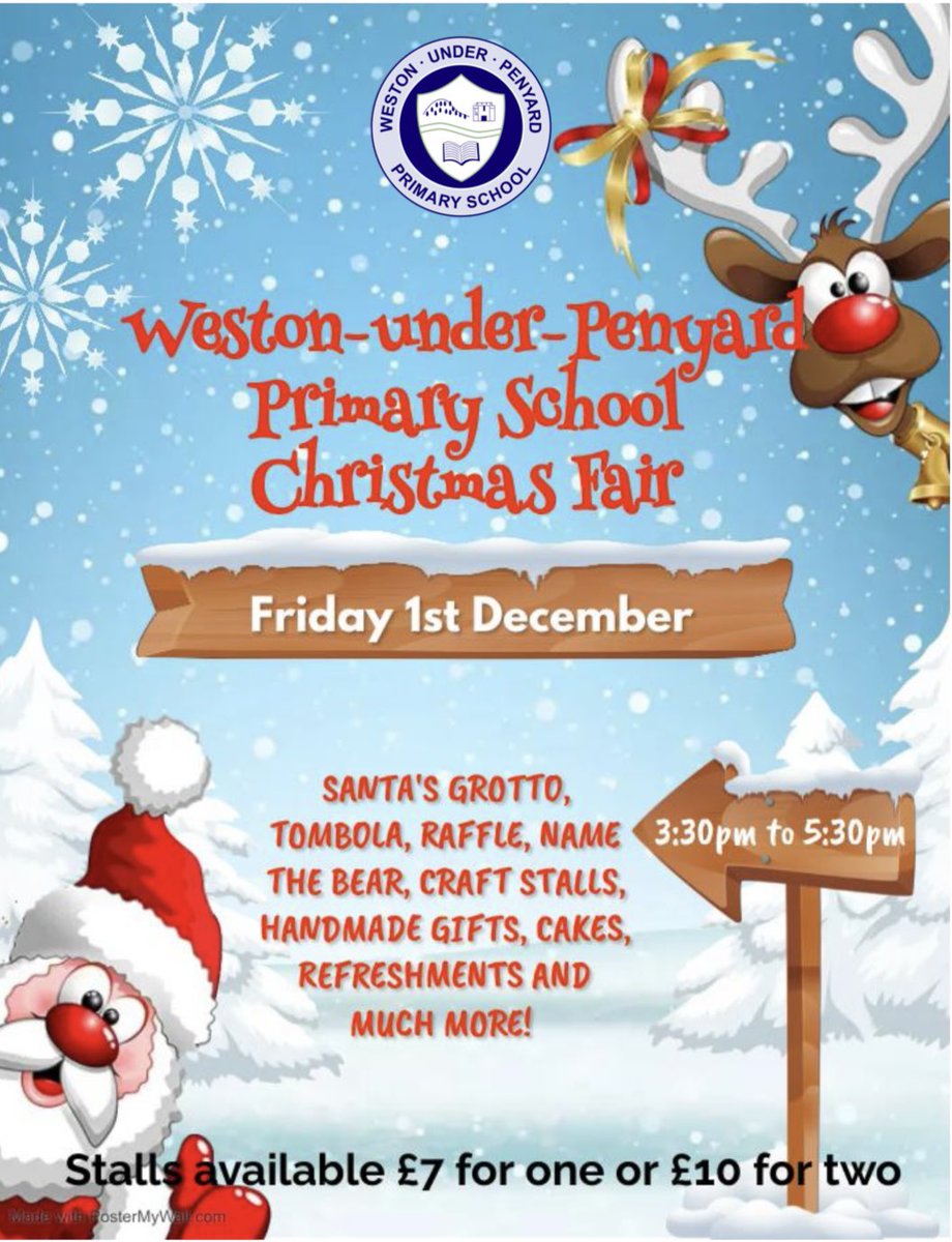 Please join us for our Christmas fair next Friday. If you would like to do a stall please contact us on; 01989 563933 🎄