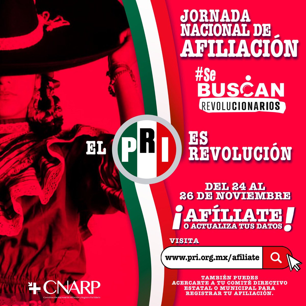 PRI_Nacional's tweet photo. ¡Hoy inicia la Jornada Nacional de Afiliación de nuestro partido! 

Te invitamos a que acudas a tu comité estatal o municipal más cercano o bien, a que hagas tu prerregistro en https://t.co/vZ5yl9TBrH

#SeBuscanRevolucionarios
#YoMeAfilioAlPRI
#ElPRIesREvolución https://t.co/FfDqjWrozk