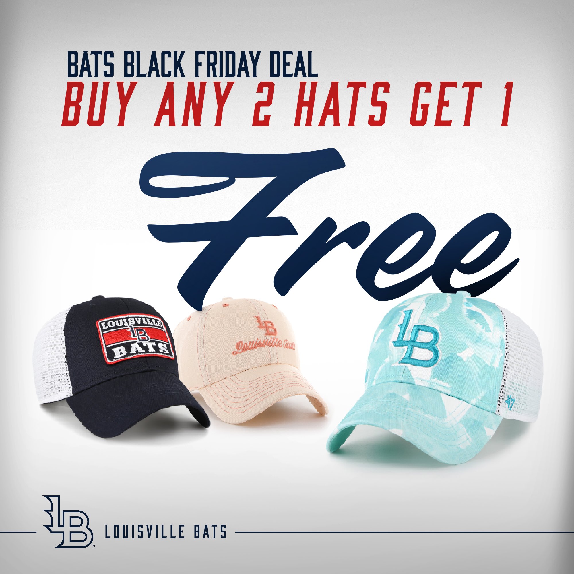 Louisville Bats on X: 🚨 BLACK FRIDAY DEALS ARE HERE 🛒 Buy any two Bats  hats, get another FREE! Offer valid through Monday, November 27th at 11:59  PM. 🧢:   /
