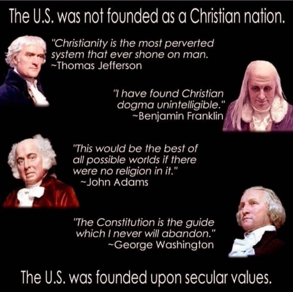 #America was founded as a secular nation, accepting all religions to practice in private. We were founded on the principle of separation of church &amp; state.