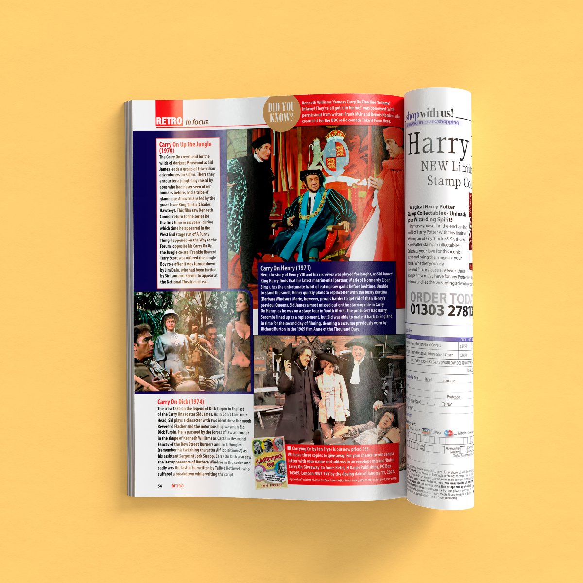 📰🖋️Ian Fryer's absolutely superb '@CARRYING ON: THE CARRY ONS AND @FILMS OF PETER ROGERS AND GERALD THOMAS' is featured across 4 pages in this month's edition of @RetroYours - check it out! Book info👉🏼 fml.pub/carry-on #carryon #britishcomedy #carryonfilms #carryons