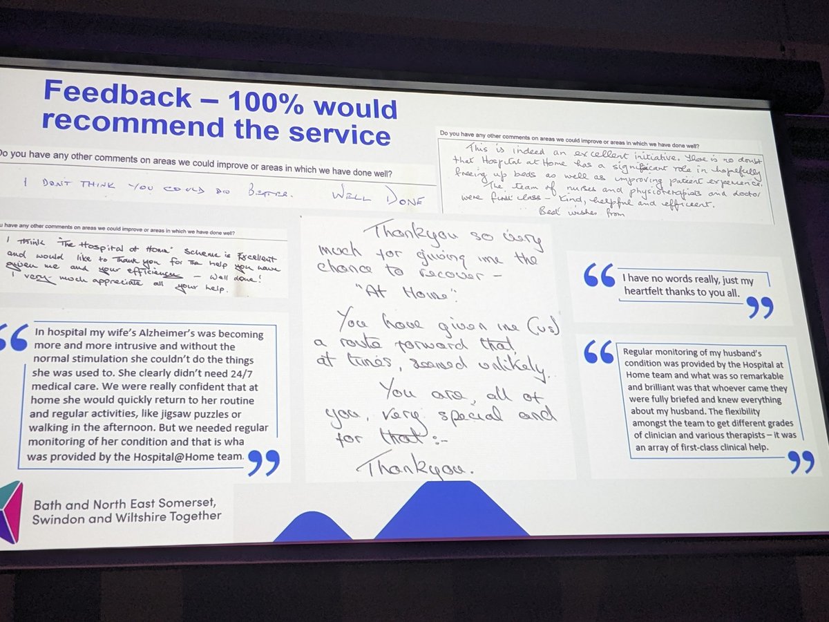 100% positive feedback for the hospital at home service (except for the patient who requested that the nurse shouldn't put sticky tape on the chair when they come to the house). #BGSconf