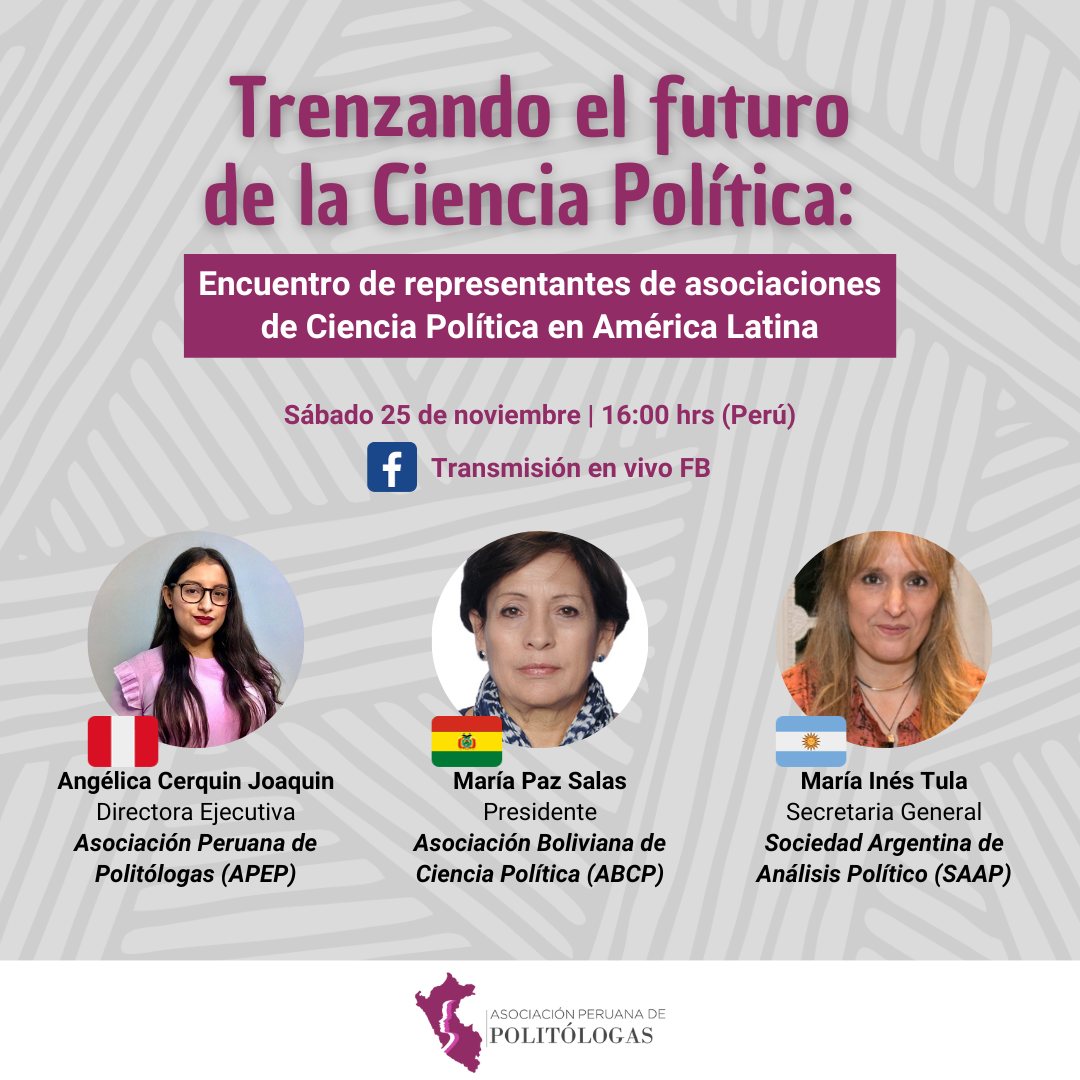 apepolitologas's tweet photo. 📣 es invitamos al panel "Trenzando el futuro de la Ciencia Política: Encuentro de representantes de asociaciones de Ciencia Política en América Latina"(1) https://t.co/VWhkekGTQg