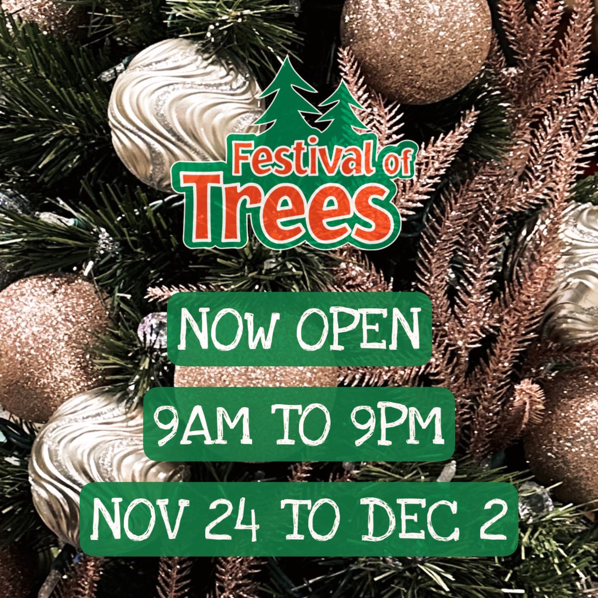 Festival of Trees SK (@festivaltreessk) on Twitter photo The wait is over! The 2023 Edition of the Festival of Trees is officially under way <a href="/wdmtweets/">WDM (Western Development Museum) 🇨🇦</a>.
All proceeds support <a href="/CityHospFound/">SCH Foundation</a>.
Tickets: festival-of-trees.com/hours--admissi…
#saskatoon #christmas #holidays #festivaloftrees #yxeevents #supportlocal #fotyxe #exploreyxe #WDM The wait is over! The 2023 Edition of the Festival of Trees is officially under way <a href="/wdmtweets/">WDM (Western Development Museum) 🇨🇦</a>.
All proceeds support <a href="/CityHospFound/">SCH Foundation</a>.
Tickets: festival-of-trees.com/hours--admissi…
#saskatoon #christmas #holidays #festivaloftrees #yxeevents #supportlocal #fotyxe #exploreyxe #WDM