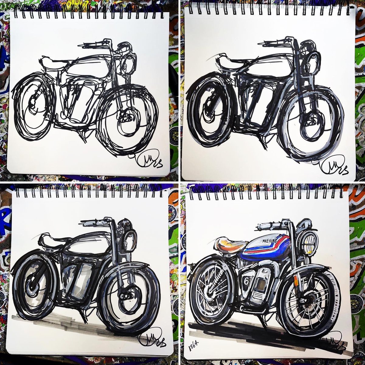 Popbangcolour's tweet photo. Ta-dah! Here’s the @MaevingElectric RM1S created as a #ContinuousCycle drawing @motorcyclelive - Watcha think to it?
Fun fact Maeving are designed & built in Coventry. 🙌🏻
#maevingelectricmotorcycles #MotorcycleLive https://t.co/IFqU3WhmZ5