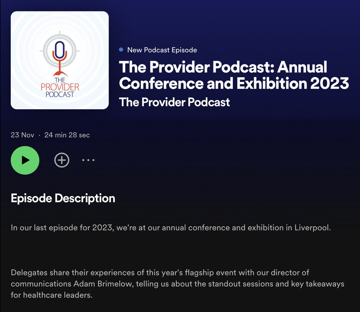#TheProviderPodcast  'Annual Conference and Exhibition 2023 in Liverpool'  Delegates share their experiences of this year's flagship event with  @adambrimelow  talking about the standout sessions and key takeaways for healthcare leaders.🔊 24 minutes  🎧 Listen on Spotify:…