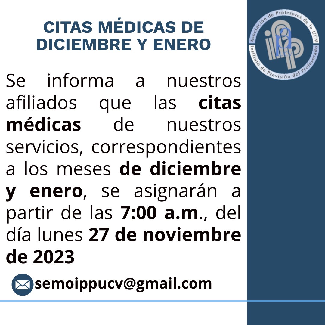 APUCV's tweet photo. Información importante para nuestros agremiados.
#IPPUCV #profesores #Citas #Venezuela https://t.co/UB8BR2jj0h