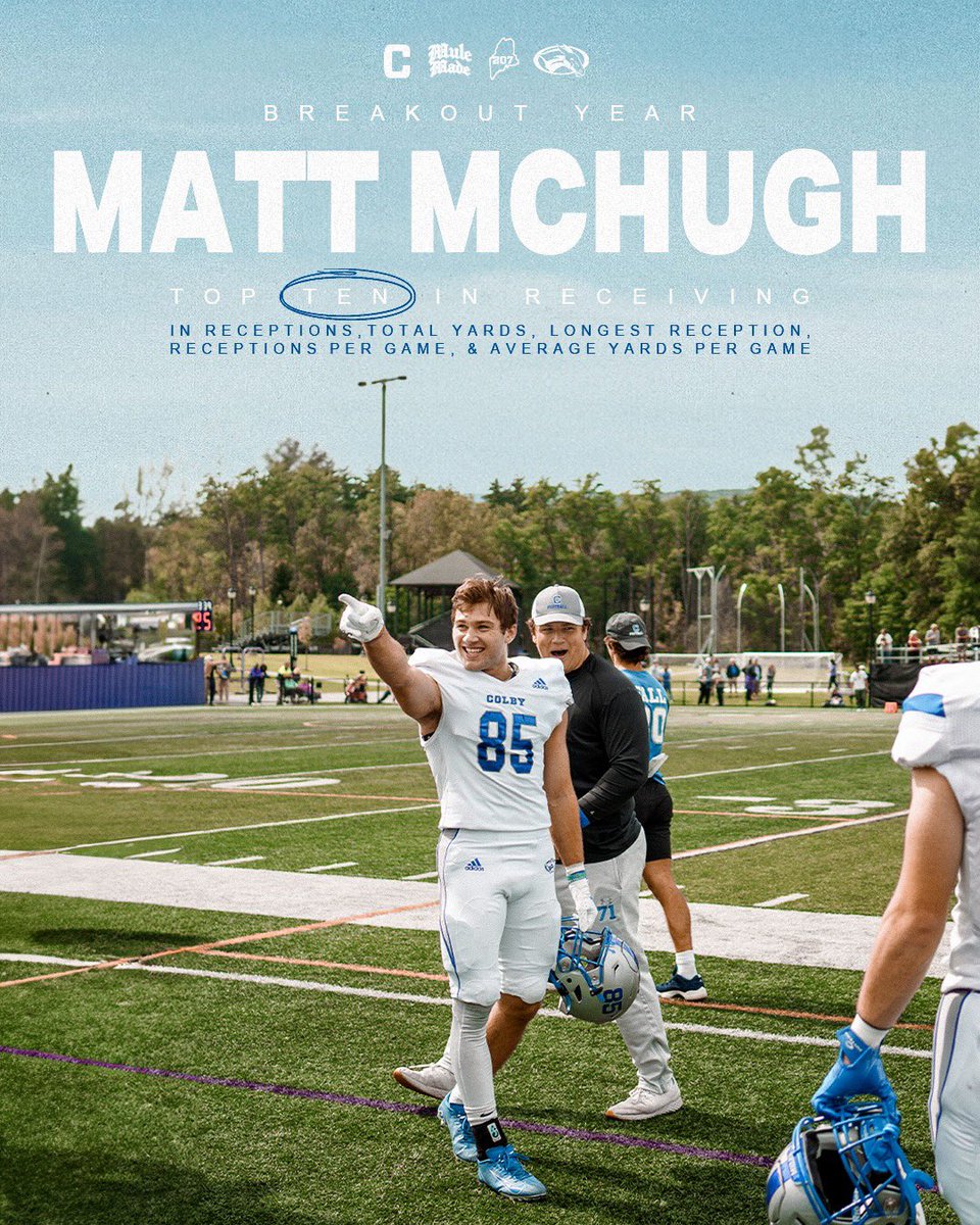 breakout year 📈🐴‼️ After finding only one reception in ’21 and ’22, Matt McHugh broke out in 2023, posting career highs in every receiving category in addition to finishing the season as a top ten receiver in the NESCAC.