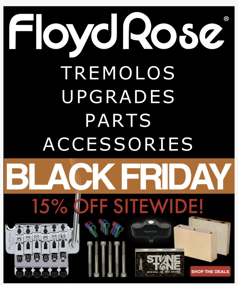 15% Off Sitewide - Starting NOW! The deals are here! From now through November 27th, take 15% off our entire catalog of new tremolos, upgrades, parts, and / or accessories for your existing Floyd Rose bridge. *Sale only pertains to in stock items! #floydrose #blackfriday