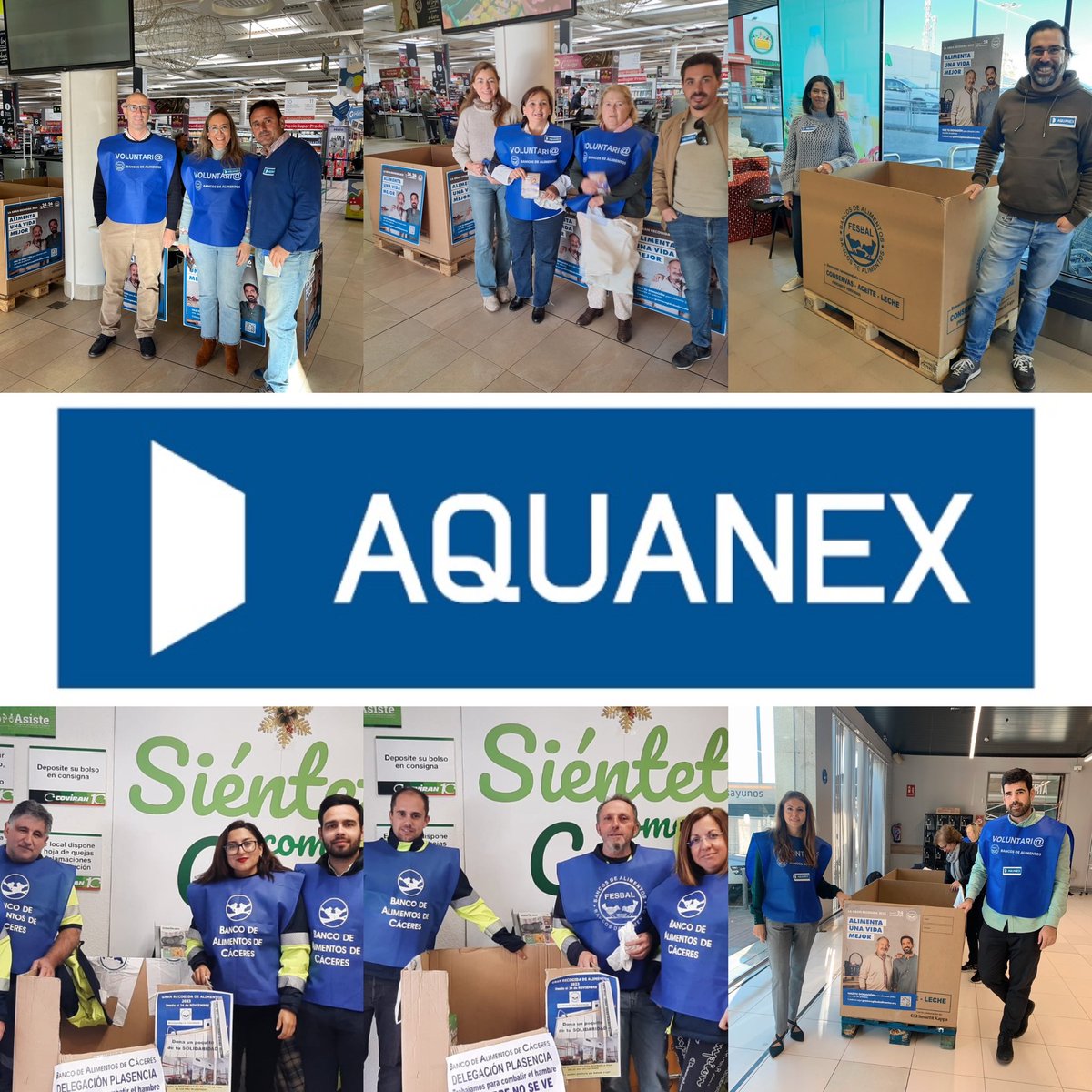 Hoy nos hemos sumado a la #GranRecogidadeAlimentos2023 de <a href="/fesbal_org/">Federación Española de Bancos de Alimentos-FESBAL</a> 👐

🔝Voluntarios de #AQUANEX han estado a lo largo de la mañana en diversos supermercados de #Extremadura  👏🏻

Si quieres ayudar, puedes también hacerlo aquí granrecogidadealimentos.org/elige-tu-banco…

#alimentaunavidamejor