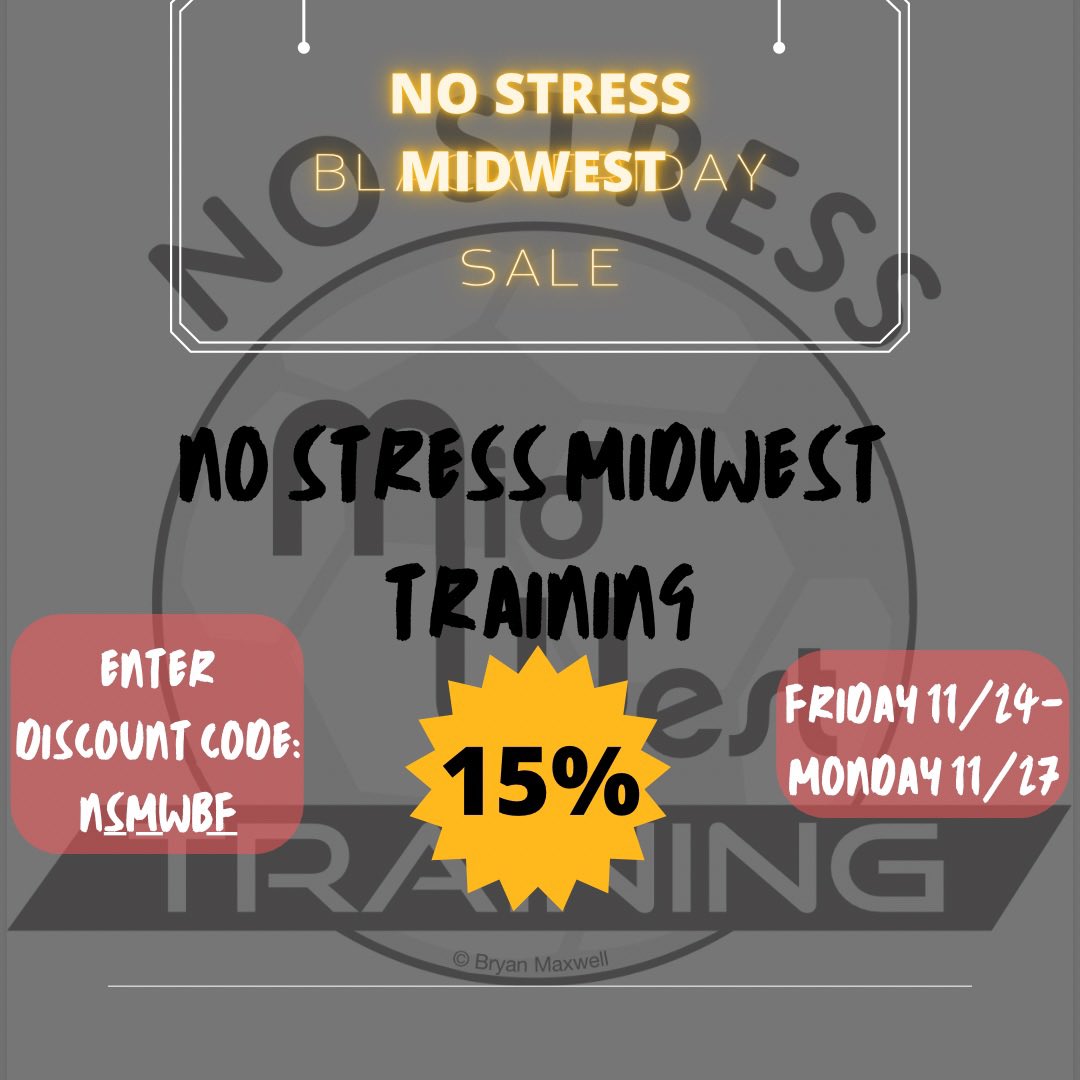 No Stress Midwest Black Friday Sale this year includes 15% off all training sessions/packages purchased between today and Monday!