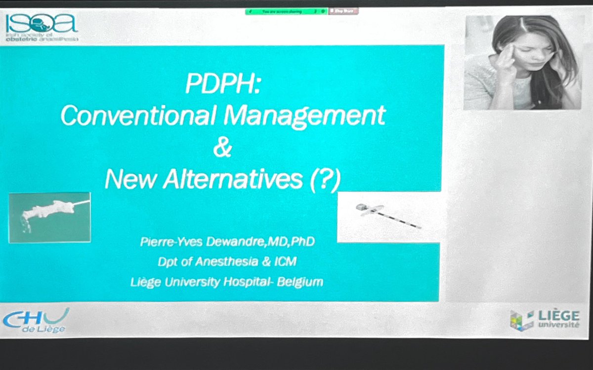 OBsleepmerchant's tweet photo. @DewandreYves presents on #PDPH (as if @GongGasGirl willed it): “conventional management & new alternatives(?)” at #ISOA23.
#OBAnes https://t.co/0QcuVNgbck