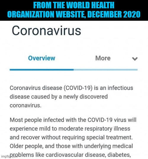 History shows the #WorldHealthOrganization was right about #Covid  in 2020.

But they scrubbed this from their website, and with the help of #ScumMedia they began a fearmongering campaign to push useless and dangerous masks, lockdowns and #Vaccines .

#FridayVibes #ExcessDeaths