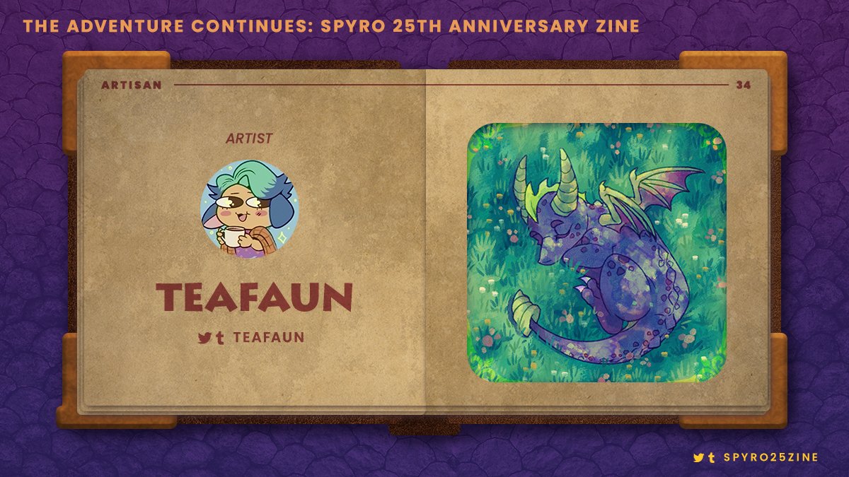 ✨CONTRIBUTOR SPOTLIGHT✨ 🖌️Artisan (Page Artist): Teafaun 🎮Favorite Spyro game: Year of the Dragon 🟣Twitter: @Teafauna 🟣Tumblr: teafaun