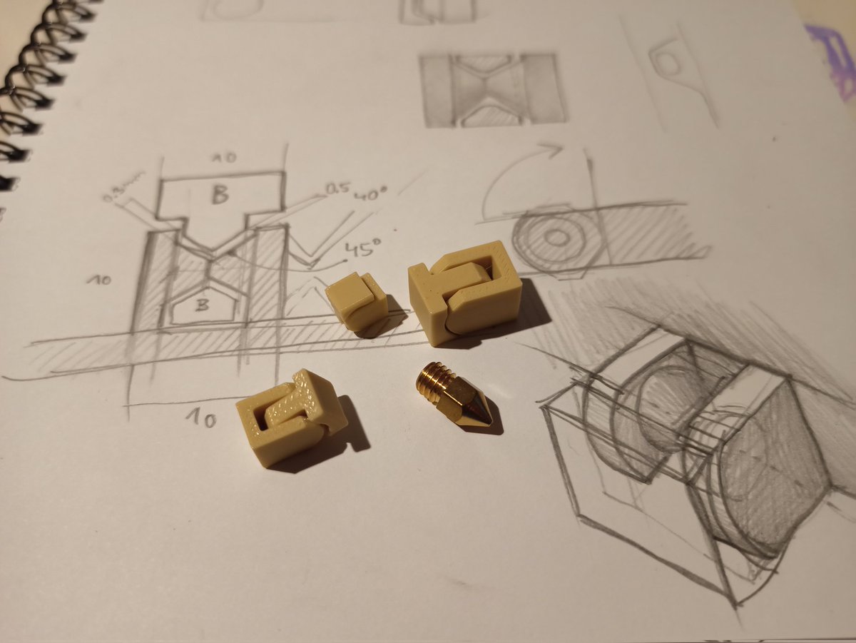 Every model starts like this.
1. Draw the idea
2. Model and print
3. Improve, fix, adjust, optimize
Do this few times over and over.
This is small horizontal hinge that rotates 180°deg.