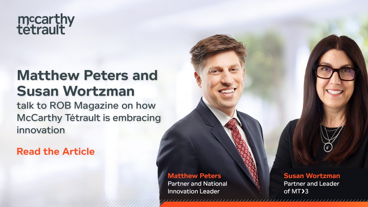 In ROB Magazine, Matthew Peters and Susan Wortzman discuss McCarthy Tétrault’s business model, which is designed to support innovation, and how MT❯3, our e-discovery and digital information management division, has been a differentiator for the firm. ow.ly/XcEj50Qb3rU