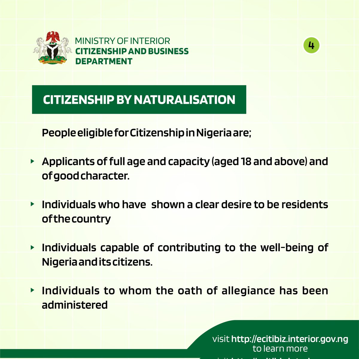 ecitibizng's tweet photo. Documents are great, however, here are some important criteria to become a legal citizen of Nigeria. 

Without these, your application is null and void

#CitizenshipandBusiness #NigerianCitizen #ecitibiz #DontAssumeConfirm https://t.co/crtyeS6ppv