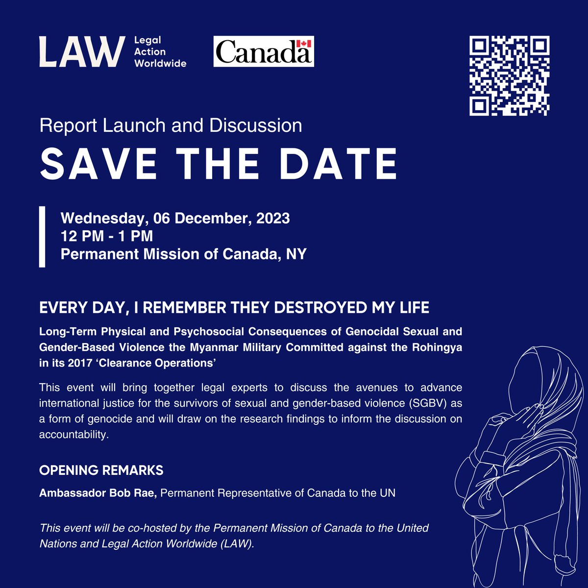 #ASP22 side event: LAW to launch a report on the continuing impact(s) of the #SGBV committed by #Myanmar military against #Rohingya #survivors. Colleagues in #NY working on #ICL, SGBV in #conflict, #genocide prevention are invited to join this important #legal & technical debate.