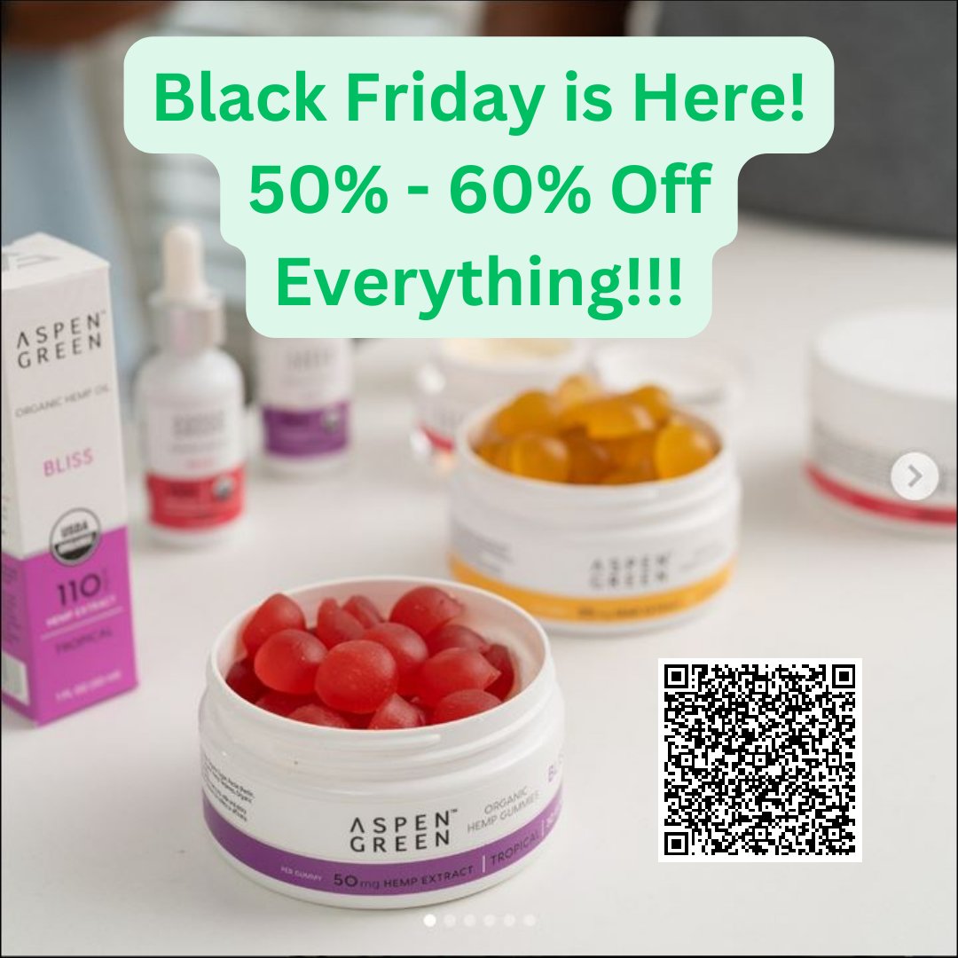 Black Friday is Here!
Who Doesn't Like a Deal!

Aspen Green USDA Certified Organic CBD Products.

tinyurl.com/yvevmdz2

@aspengreencbd #CBD #PainRelief #Rest #Sleep #Anxiety #Bliss #BlackFriday #Thanksgiving #CyberMondayDeals #CyberMonday #BlackFriday2023