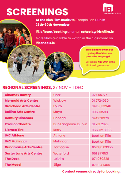 #ThinkLanguages Week is next week! We've over 30 screenings taking place next week including our 4 sold out screenings @IFI_Dub We hope everyone's looking forward to trip to their local cinema or arts venue. @langsconnect_ie @languages_ie @artscouncil_ie