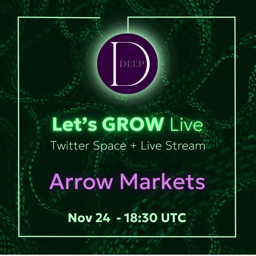 Today at 18:30 UTC on <a href="/LetsGROWdao/">Let’s GROW</a> and <a href="/defideep_/">Deep #GG19</a> <a href="/gitcoin/">Gitcoin</a> #GG19 space, join us to ask Cameron about options trading through a hybrid RFQ system and on-chain exchange and settlement with <a href="/ArrowMarkets/">Arrow Markets | $BTC & $ETH Options🔺</a> + hear about her experience in defi (🌊,🌊)