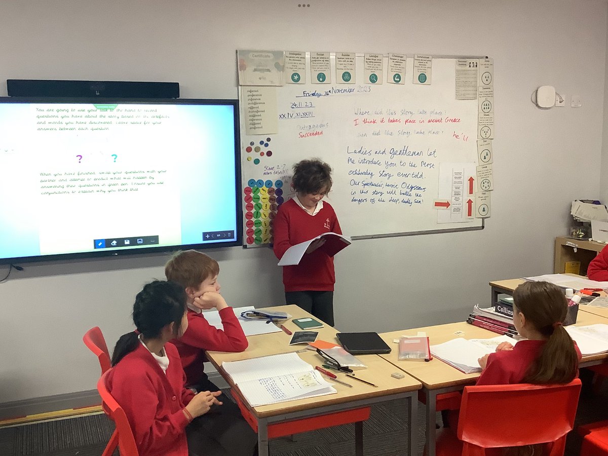 StPhilipsY5B's tweet photo. This week Year 5 have started their new English book about Odyssey. They used their presentation skills to read out their proclamations to the class. @StPhilipCEAP #TeamStPhilips https://t.co/7c2bNCoLTY