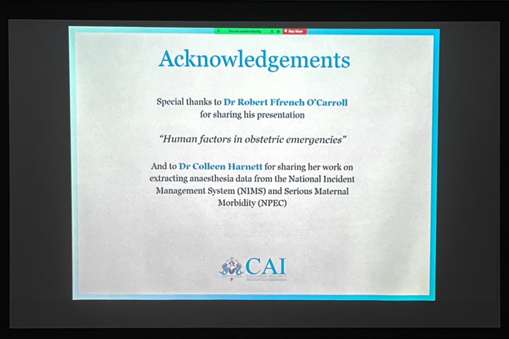 OBsleepmerchant's tweet photo. Dr Terry Tan (chair of @COAIrl Quality and patient safety advisory subcommittee) presents on Quality and Safety in #OBAnes. Acknowledges contributions of others. “No one should be harmed in healthcare” #ISOA23 https://t.co/n3k70MR101