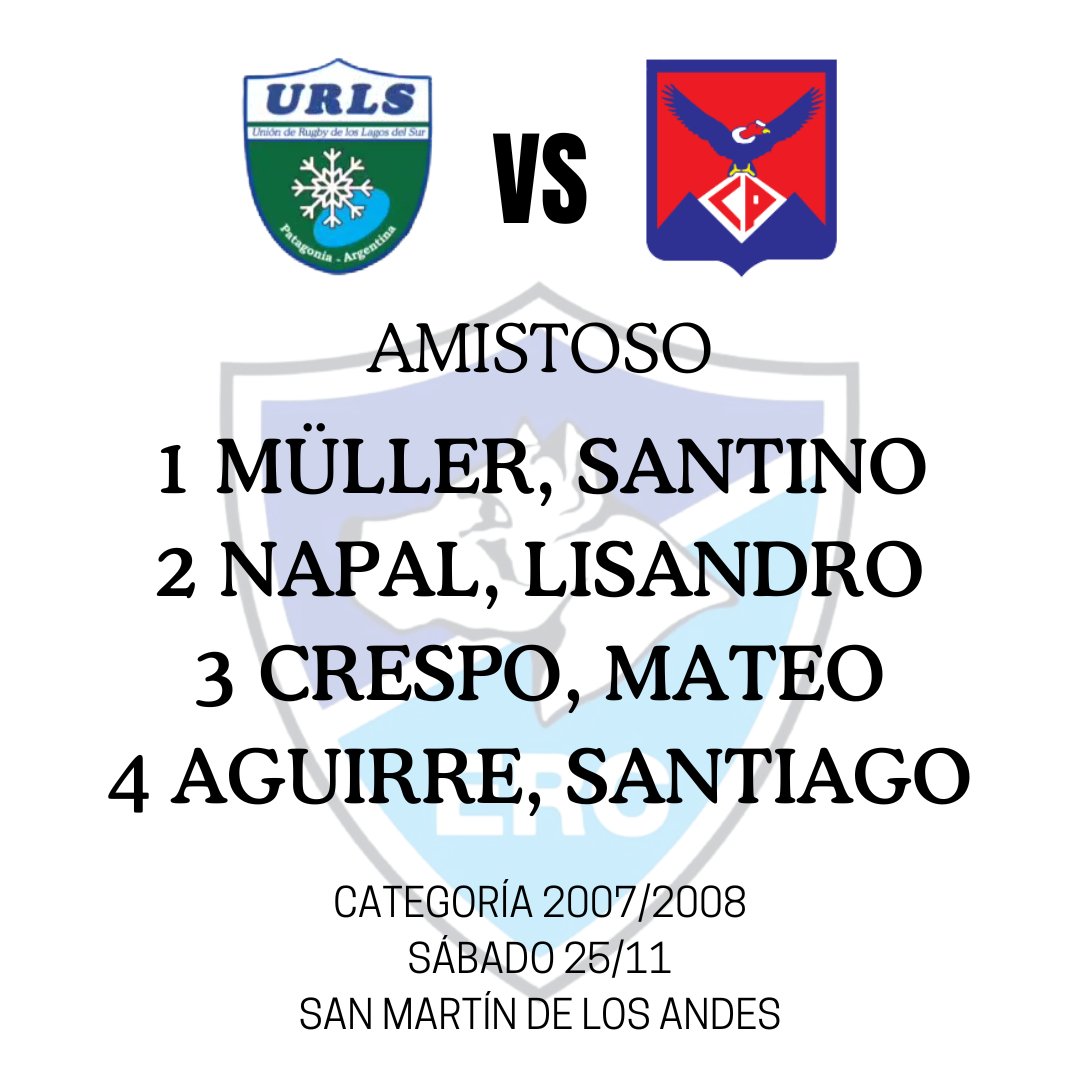 EsquelRugbyClub's tweet photo. ¡Juega el seleccionado! 🇸🇱

4 jugadores de Nuestro Club, van a estar disputando este Sábado 25/11 un Encuentro Amistoso en San Martín de Los Andes contra el Club Pucará (URBA) categoría M16. 👏🏻

Felicitamos a Santino Müller, Lisandro Napal, Mateo Crespo y Santiago Aguirre. 🏉 https://t.co/1h88UFVqXk