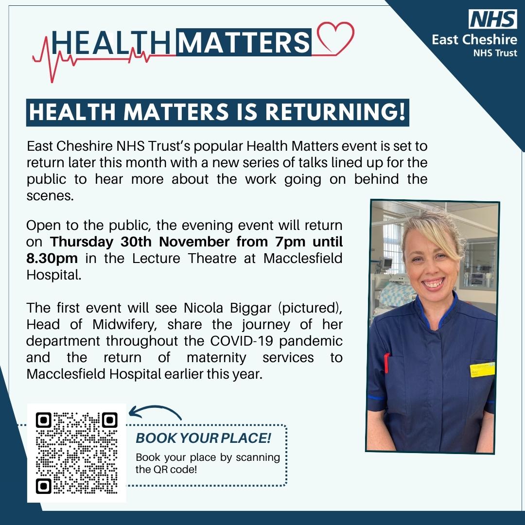 Our popular Health Matters event is back this Thursday! Hear from Nicola Biggar, Head of Midwifery, who will share the journey of her department throughout the COVID-19 pandemic and the return of maternity services earlier this year. Book your place ➡️ ow.ly/PTRL50Q7OkJ