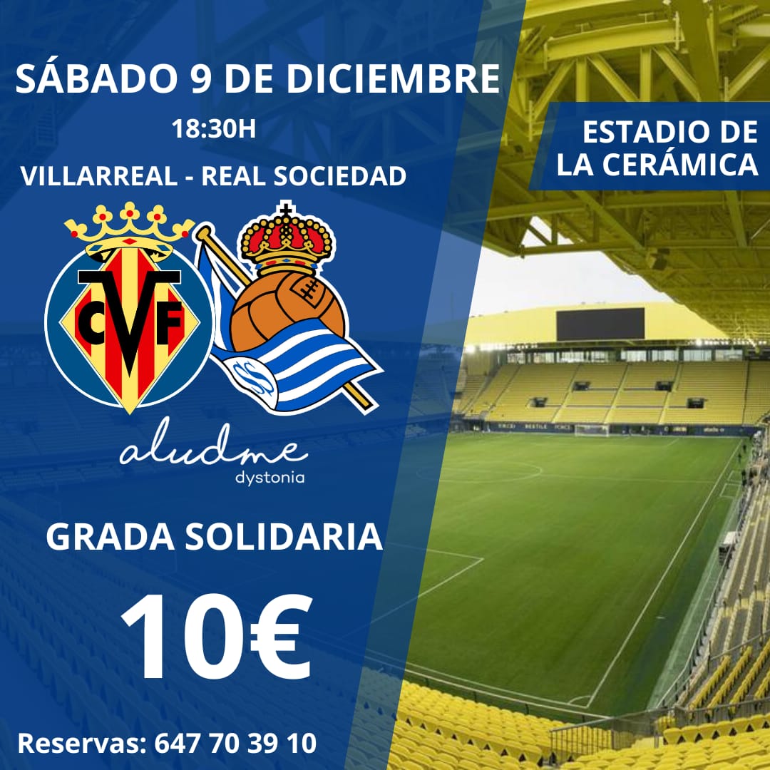 APVillarrealCF's tweet photo. 💛El @VillarrealCF dedica la grada solidaria a la distonía para el partido del sábado 9 de diciembre.

🎟️Puedes adquirir tú entrada por un donativo de 10€ que irá destinado íntegramente a la asociación Aludme Dystonia.

📲Reserva tus entradas al 647703910

#MuévetePorLaDistonía https://t.co/z7lfUS7ELg