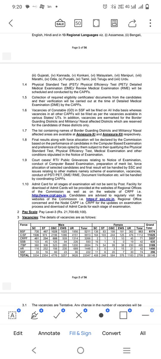 SSC GD Constable Notification Released...

26146 Vacancies

(Male: 23347
Female: 2799)
Last day to apply: 31.12.2023
Exam: Feb- March 2024