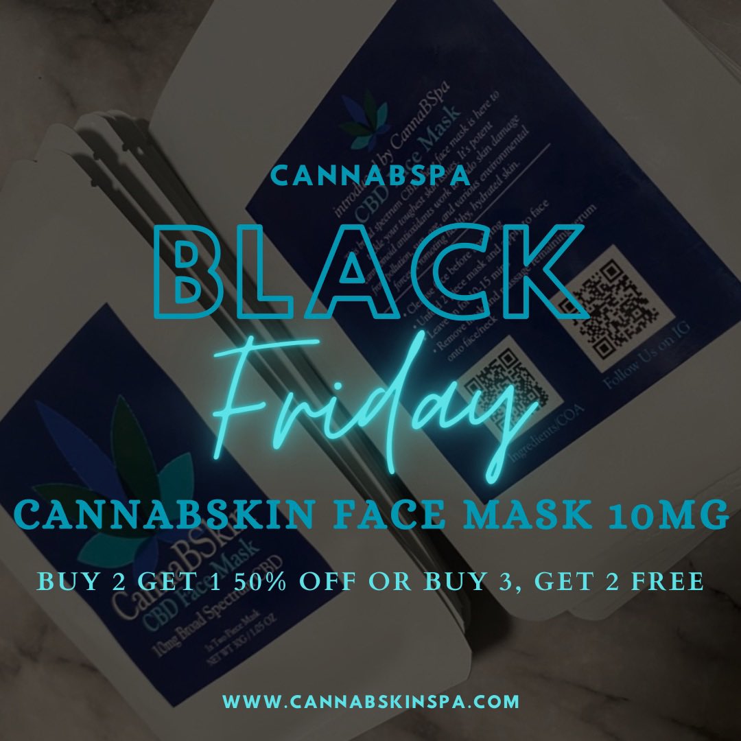 BLACK FRIDAY SALE!! Our CannaBSkin CBD sheet masks!! 
TWO GREAT DEALS! 
BUY 2, Get 1 50% OFF
or
BUY 3, Get 2 FREE!! 
You decide 🤭💙 

cannabskinspa.com/shop/ols/produ…

💙💙💙💙💙💙💙

#blackfriday #cbdskincare #cannabskin #blackowned #cbdproducts #skincareproducts #naturalskincare