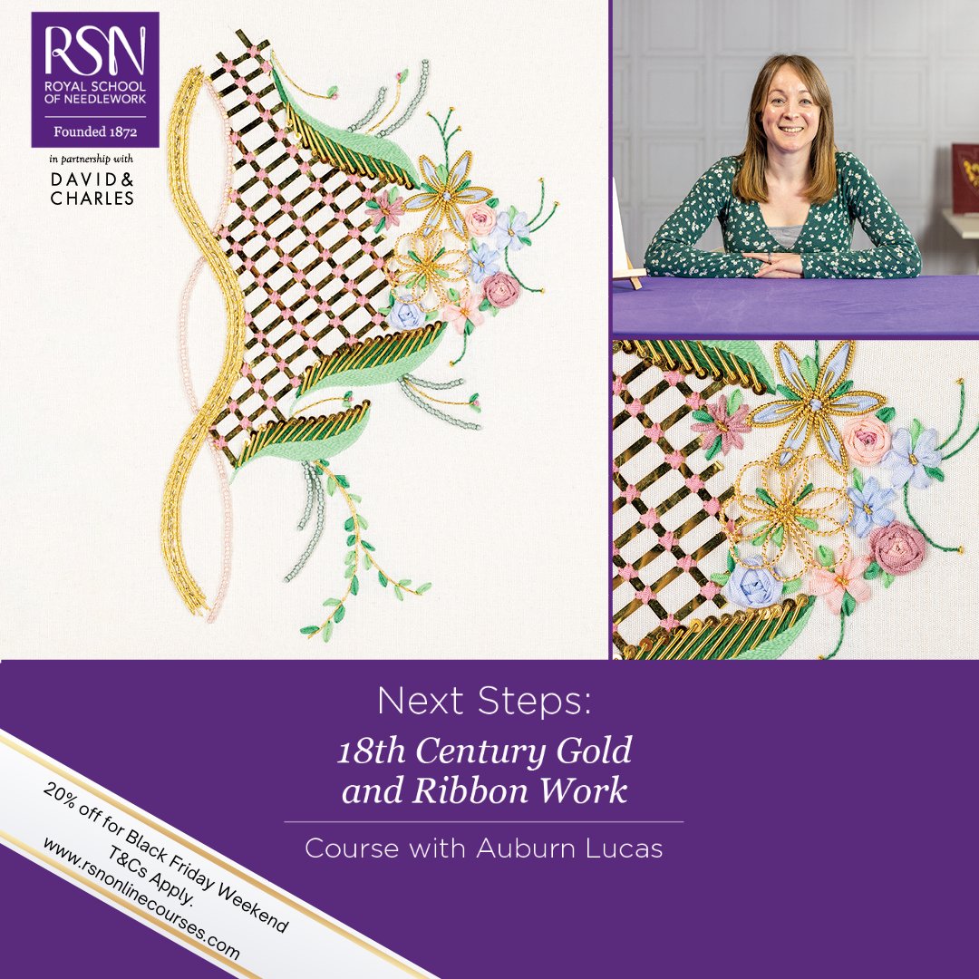 20% off all courses at rsnonlinecourses.com this weekend (24-27 Nov 2023) when you use code "BF23" at the checkout! Start your next embroidery courses today with the Royal School of Needlework Self-Paced Video Online Courses.  #embroidery #needlework #blackfriday