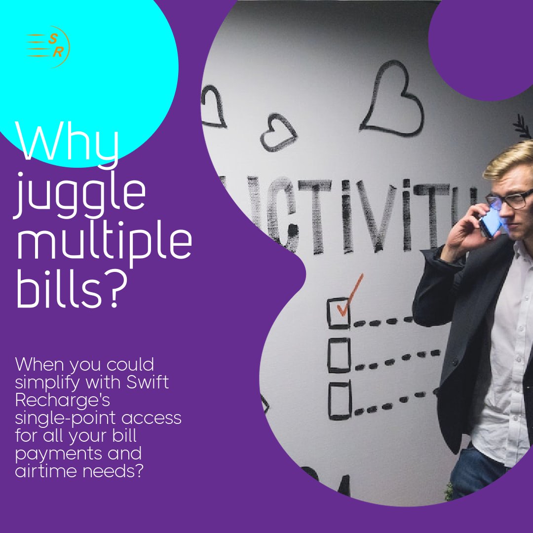 swift_recharge's tweet photo. Attention busy professionals! Streamline your bill payments and never run out of talk time with Swift Recharge's innovative Airtime Vault. Share your experiences or comment on how efficient bill management could revolutionize your day! Unlock special rewards with Swift Recharge. https://t.co/bakCBAhuU3