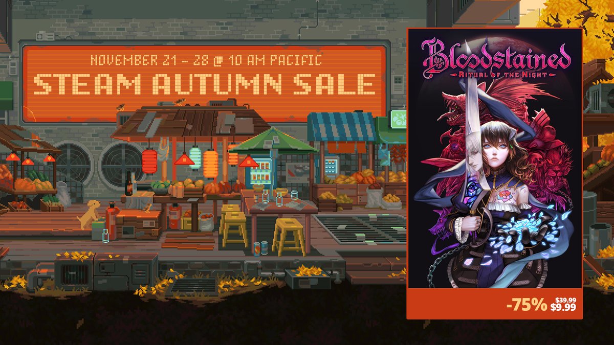 The Steam Autumn Sale is on through Nov 28th. Get tons of great games on sale, including 75% off Bloodstained: Ritual of the Night. 🩸 505.games/BSROTNSteamAut… 🩸 #BloodstainedROTN #SteamAutumnSale