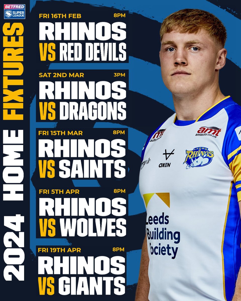 🚨ICYMI, our 2024 <a href="/SuperLeague/">Betfred Super League</a> fixtures are live now! 
🏟️And we've got a blockbuster start at AMT Headingley. Which team are you most looking forward to seeing at home?

(⏰Please note that the kick off time for the Catalans Dragons fixture has moved forward from 5.30pm to 3pm)