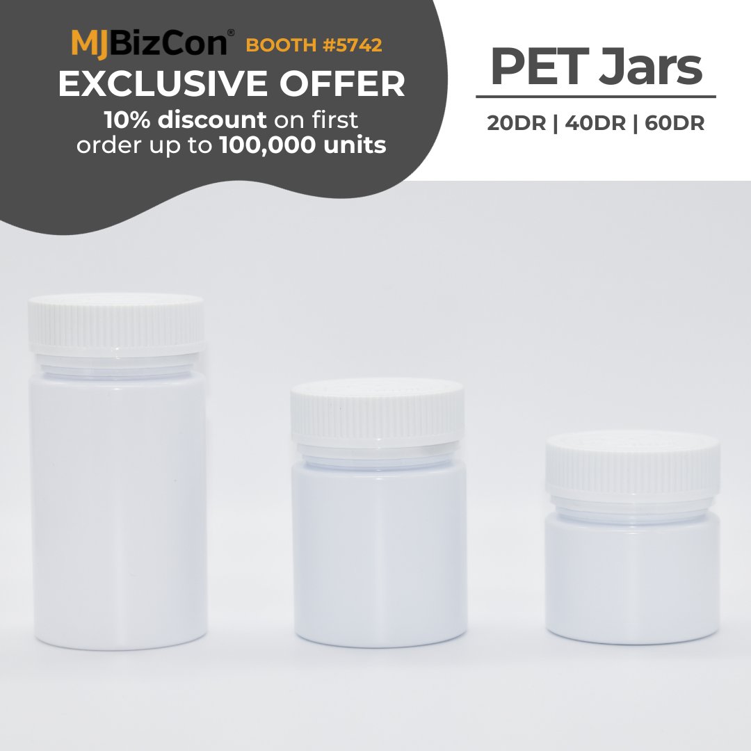 We are offering several exclusive discounts for those attending MJBizCon! 💸 Stop by our booth (5742) to get the code & take advantage of this limited time offer on our PET jars. 

#mjbizcon #mjbizcon2023 #cannabis #cannabispackaging
wix.to/6pLGWc9