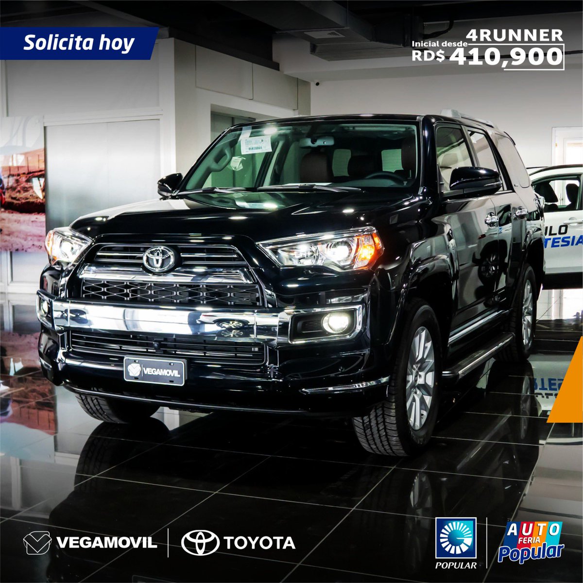 Auto feria popular 2023!!!

Toyota 4Runner 
US$ 70,900
Inicial desde RD$ 410,900

Para más información Escríbenos via whatsapp al 809-242-8208 o enviando un correo a cotizar@vegamovil.com

En vegamovil, Vamos Más Allá...