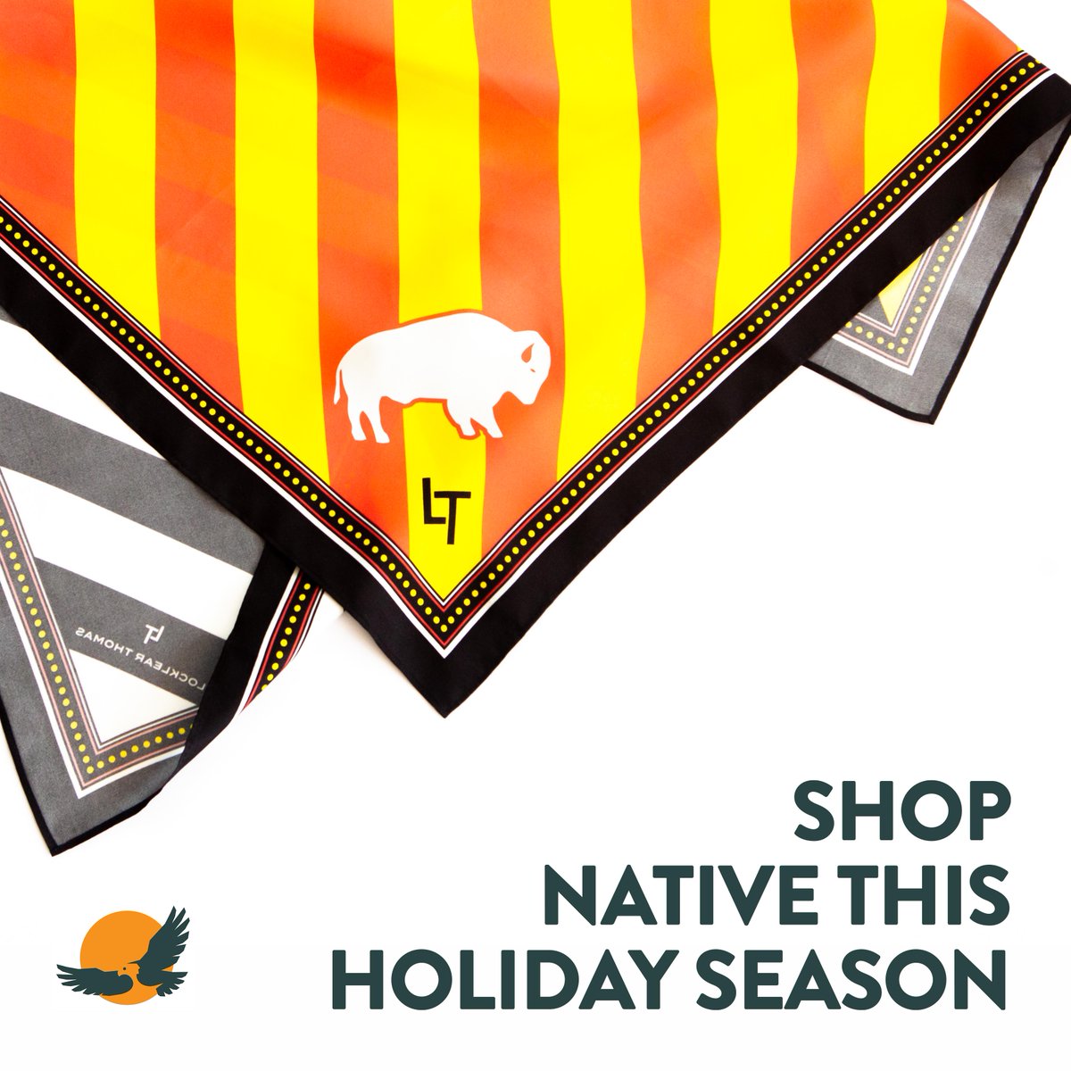 FNDI303's tweet image. This #BlackFriday, support a #NativeOwned business &amp;amp; give back! During November &amp;amp; December, Locklear Thomas is donating $5 to First Nations with every purchase of this beautiful 100% silk scarf. It features the White Buffalo — a symbol of hope: locklearthomas.com/scarfs