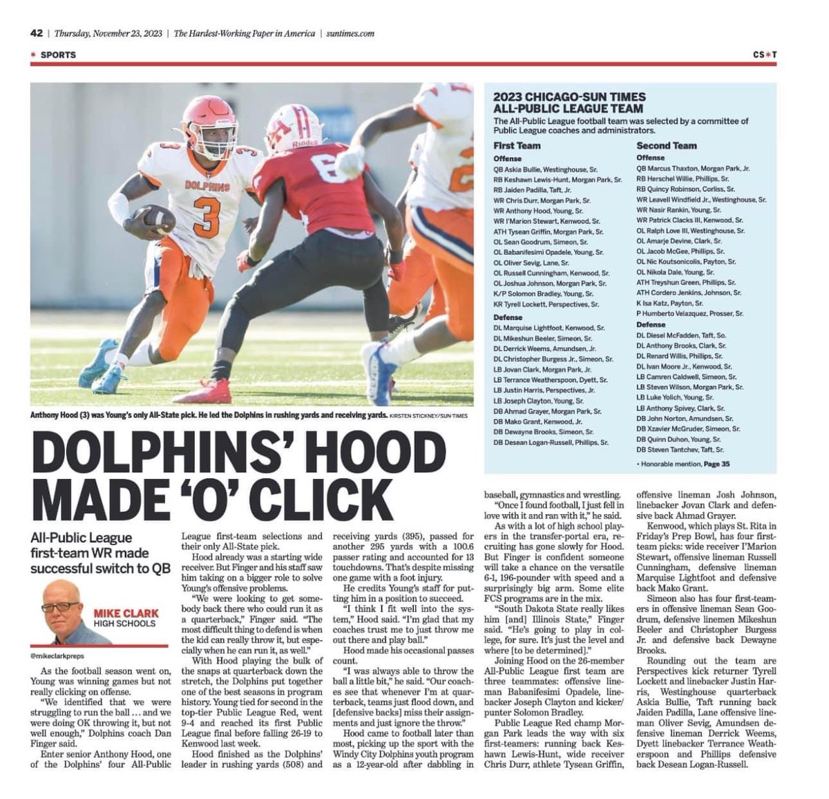 Congratulations to all of the student-athletes that made the <a href="/suntimes_preps/">Sun-Times Preps</a> All-<a href="/CPLAthletics/">Chicago Public League Athletics</a> Team (First Team, Second Team and Honorable Mention).

One City, One Team.

<a href="/IHSFCA1/">IHSFCA</a>
<a href="/WeAreAFCA/">AFCA</a>

<a href="/ChicagosMayor/">Mayor Brandon Johnson</a>
@JiananShiCPSBoE

<a href="/mikeclarkpreps/">MikeClarkPreps</a>
<a href="/michaelsobrien/">Michael O'Brien</a>
<a href="/EDGYTIM/">Timothy “EDGYTIM” OHalloran</a>
<a href="/CoachBigPete/">Peter "Coach Big Pete" Leinweber</a>