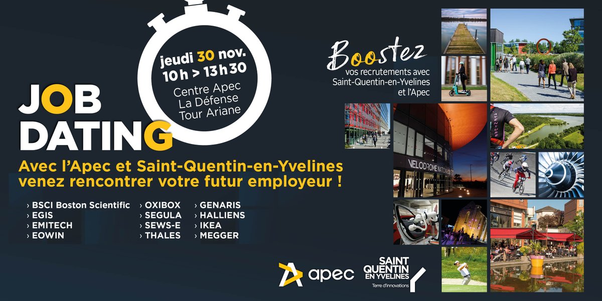 SQYcub's tweet photo. #Jobdating 🚀 Boostez vos recrutements !
Vous êtes cadre, ingénieur(e) et êtes à la recherche d’un #job ? 
Découvrez les nombreuses offres des entreprises présentes telles que @thalesgroup, @egis, @ikea …
📌 Jeudi 30 Novembre - 10H > 13H30
📍 @Apecfr 
👉https://t.co/QH7UI7g0Y1 https://t.co/5OCLQpXJTy