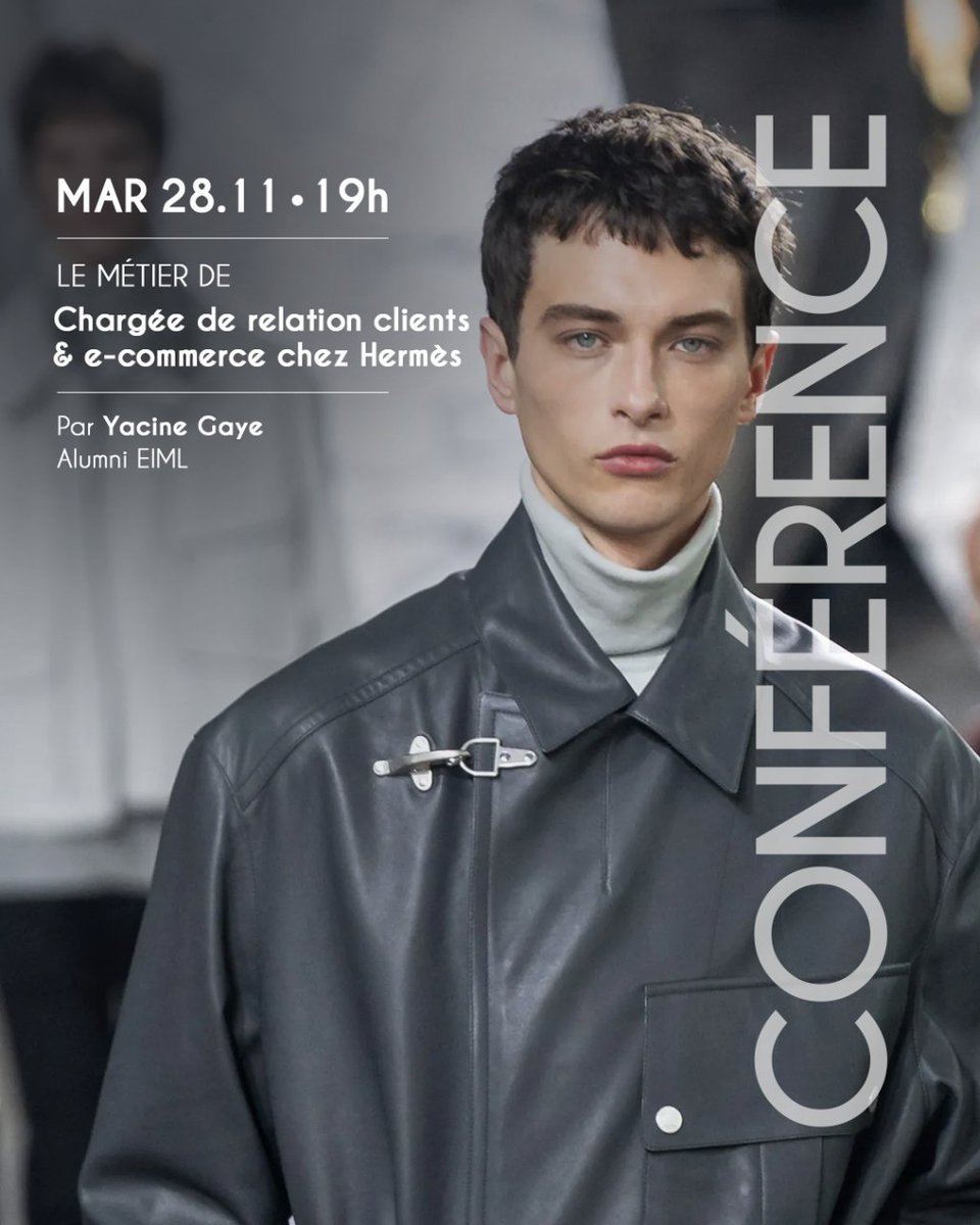 EIMLParis's tweet photo. ✨ CONFÉRENCE MÉTIER ✨

Yacine Gaye, ancienne étudiante de l’EIML Paris, vient partager son expérience au sein de la Maison Hermès en tant que Chargée de relation clients &amp; e-commerce.

📅 RDV le 28/11 à 19H sur teams.

#eiml #luxe #conference https://t.co/ouoT30lsy6
