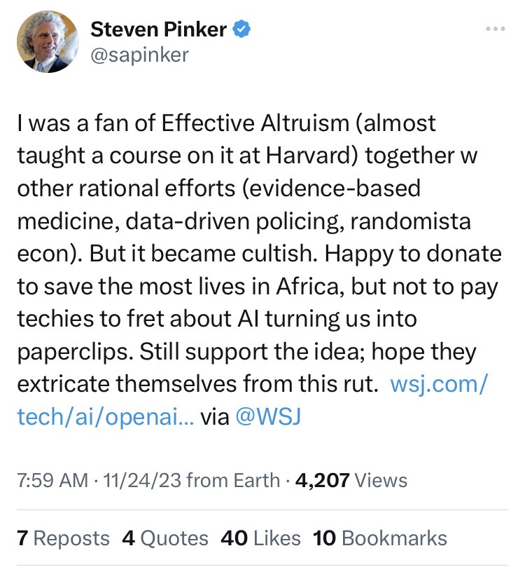 caitlinmoriah's tweet photo. RED ALERT effective altruists have lost steven pinker https://t.co/m1HWySCFE2
