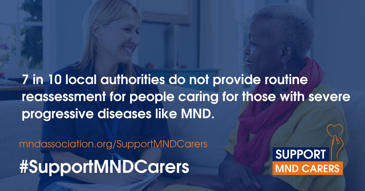 7 in 10 local authorities don't provide routine reassessment for people caring for those with severe progressive diseases like #MND.

We need your local authority to #SupportMNDCarers. 

Write to your councillors today! Follow this link 📢
mndassociation.org/get-involved/c…