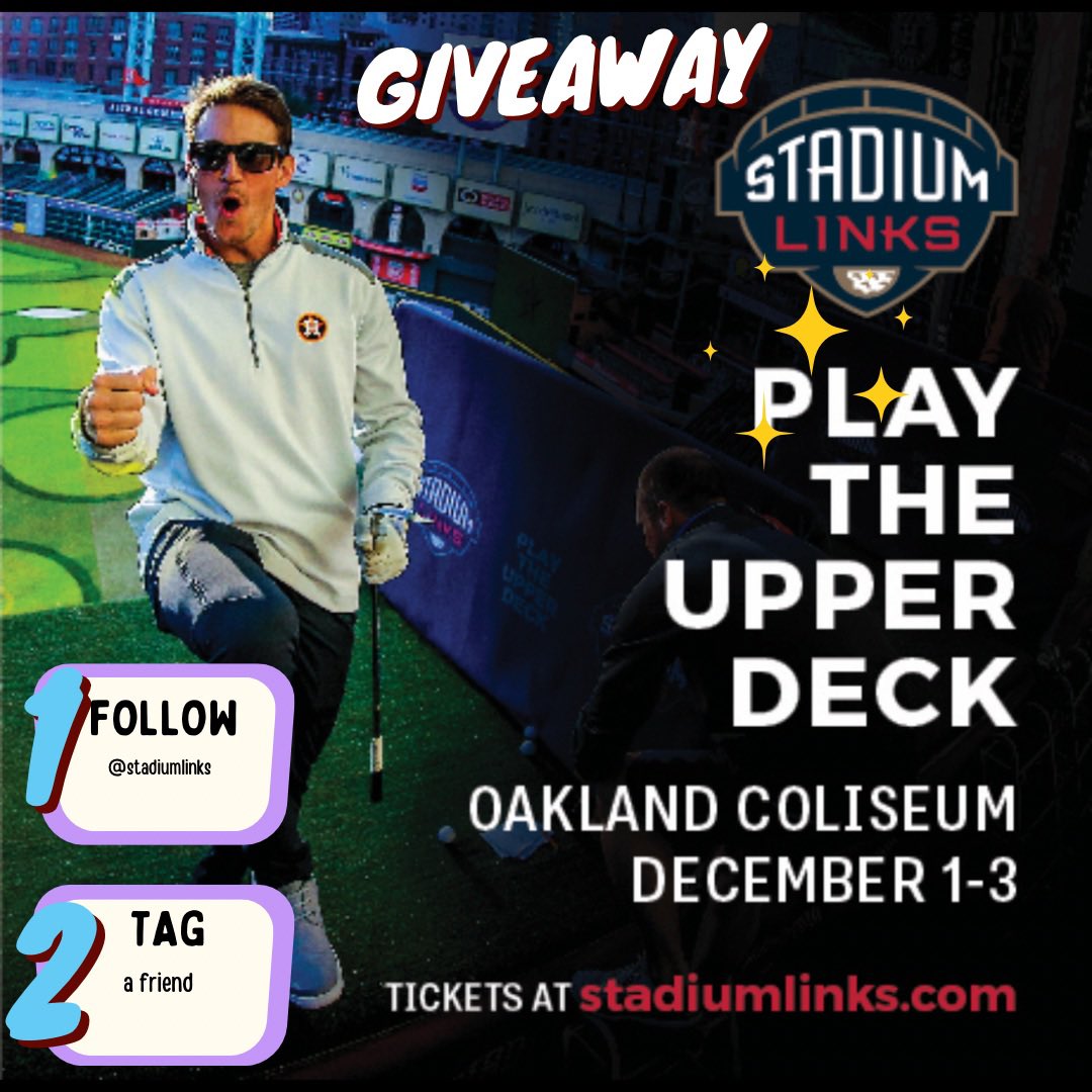 🏌️‍♂️⛳ Elevate your golf game to new heights! 🚀 Teaming up with <a href="/StadiumlinksHQ/">Stadiumlinks</a> for a giveaway – win a chance to play golf in the upper deck at the legendary Oakland Coliseum! 🏟️ To enter:
1. Like this tweet ❤️
2. Tag a friend you'd bring along 🤝
Winner announced this Sunday! 🎉
