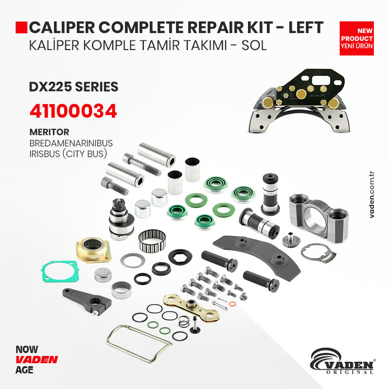 WEEK 47 NEW PRODUCTS
2023 - 47. HAFTA YENİ ÜRÜNLER

CALIPER COMPLETE REPAIR KİT - LEFT

DX225 SERIES
41100034

MERITOR
BREDAMENARINIBUS
IRIBUS (CITY BUS)

bit.ly/46zwztU
bit.ly/3Ht5HjD

#vaden #nowvadenage #compressor