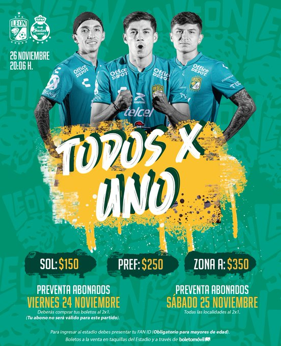 NacionEsmeralda's tweet photo. 🔥 #TodosXUno
El @clubleonfc necesita de su gente y el próximo domingo precios especiales al 2x1.
Sol $150 Pref $250 Zona A $350
¿Quién va al «Glorioso»? https://t.co/tSRmLopS4q